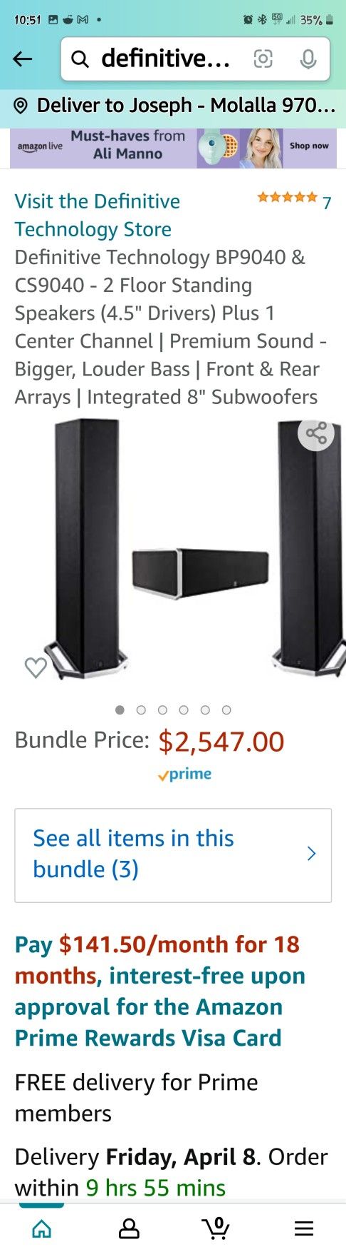 2 Definitive Technology BP9040'S With A90 Height Module And CS9040 Center Speaker