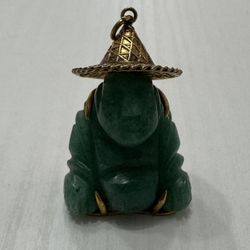 Vintage 14K Gold And Jade Buddha Pendant