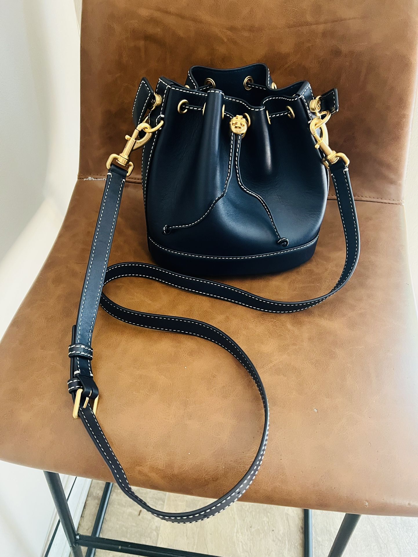 Tory Burch T Monogram Leather Bucket Bag$150