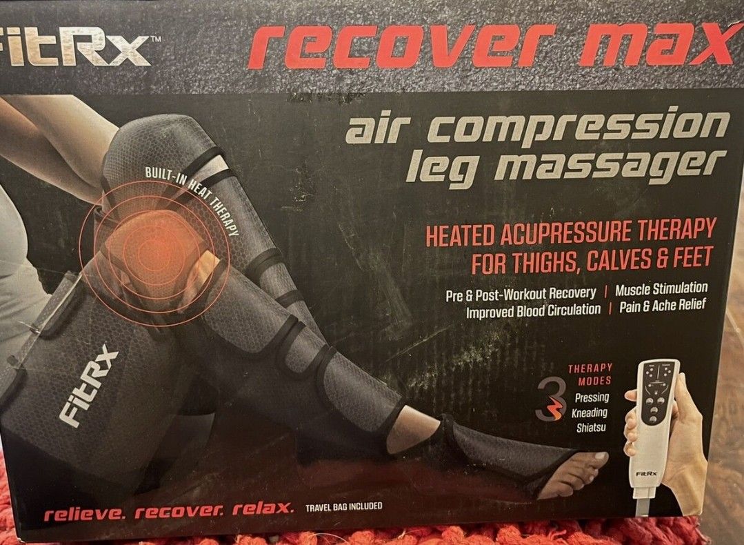 FitRx Recover Max Air Compression Leg & Foot Massager w/Heat Therapy, Travel Bag