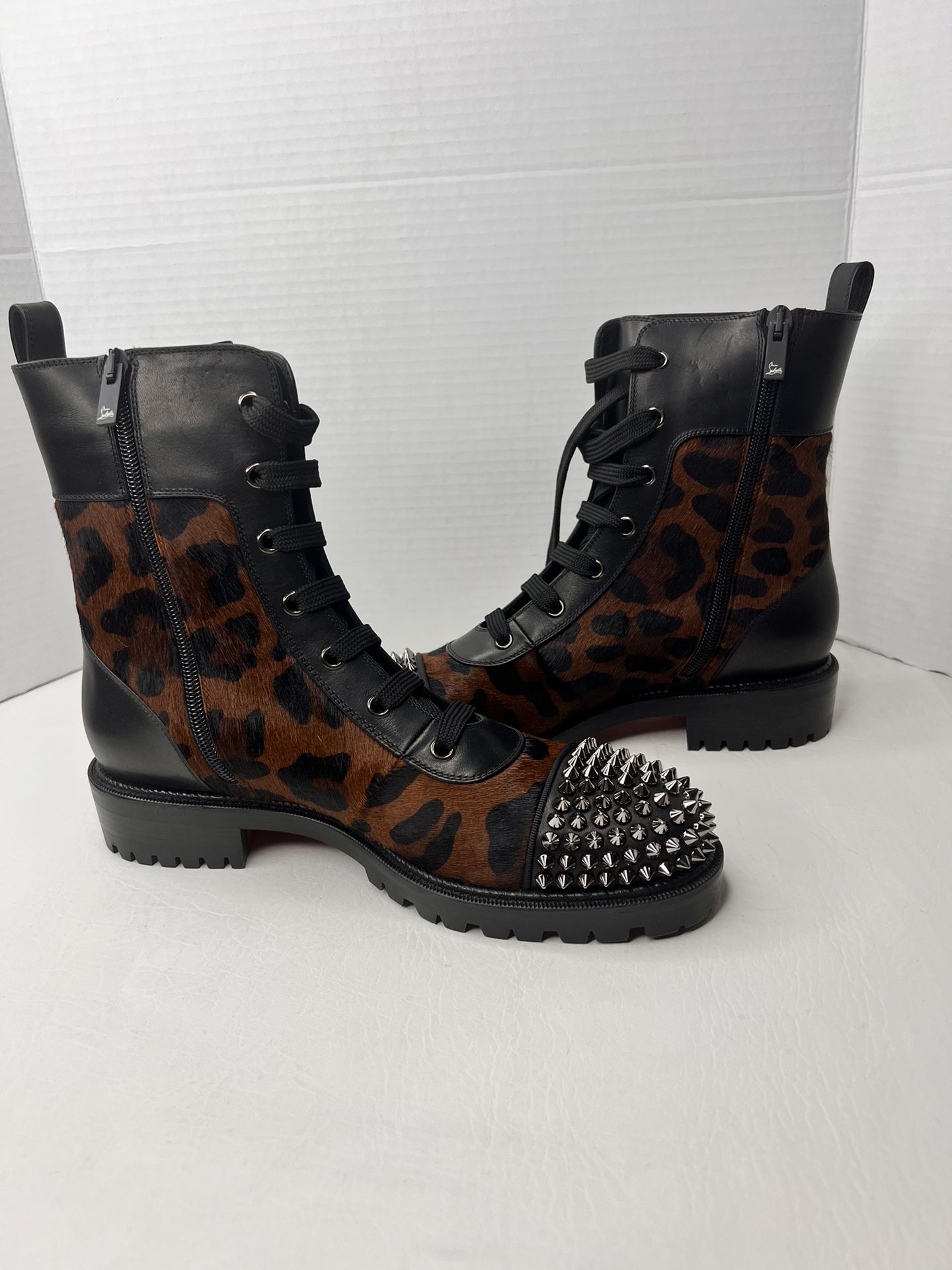 NEW Christian Louboutin Leopard Calf Hair Spiked Booties Size 39/9