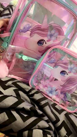 Girls Unicorn Clear Backpack and Pouch Set