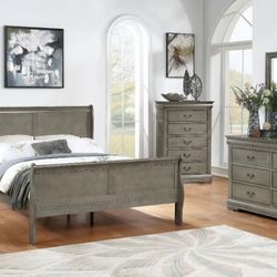 Louis Philip Gray Sleigh Bedroom Set

