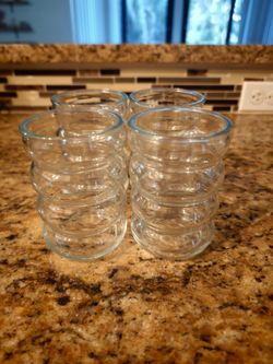 Set of 4 Clear Glass Ribbed Drinking Glasses