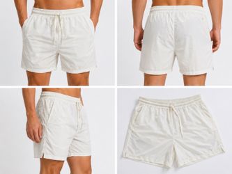 Mens White Athletic Shorts Size L Lightweight Drawstring Gym Running Casual