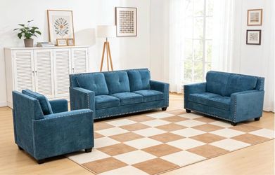 Modern style blue microfiber three piece couch set