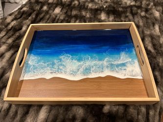 Handmade Ocean resin Wooden Tray