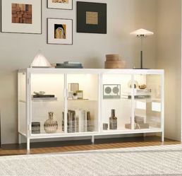 White Cabinet with Glass Doors & Lights