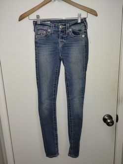 True Religion Halle Mid Rise Super Skinny Super T in a Medium Wash Jeans size 24