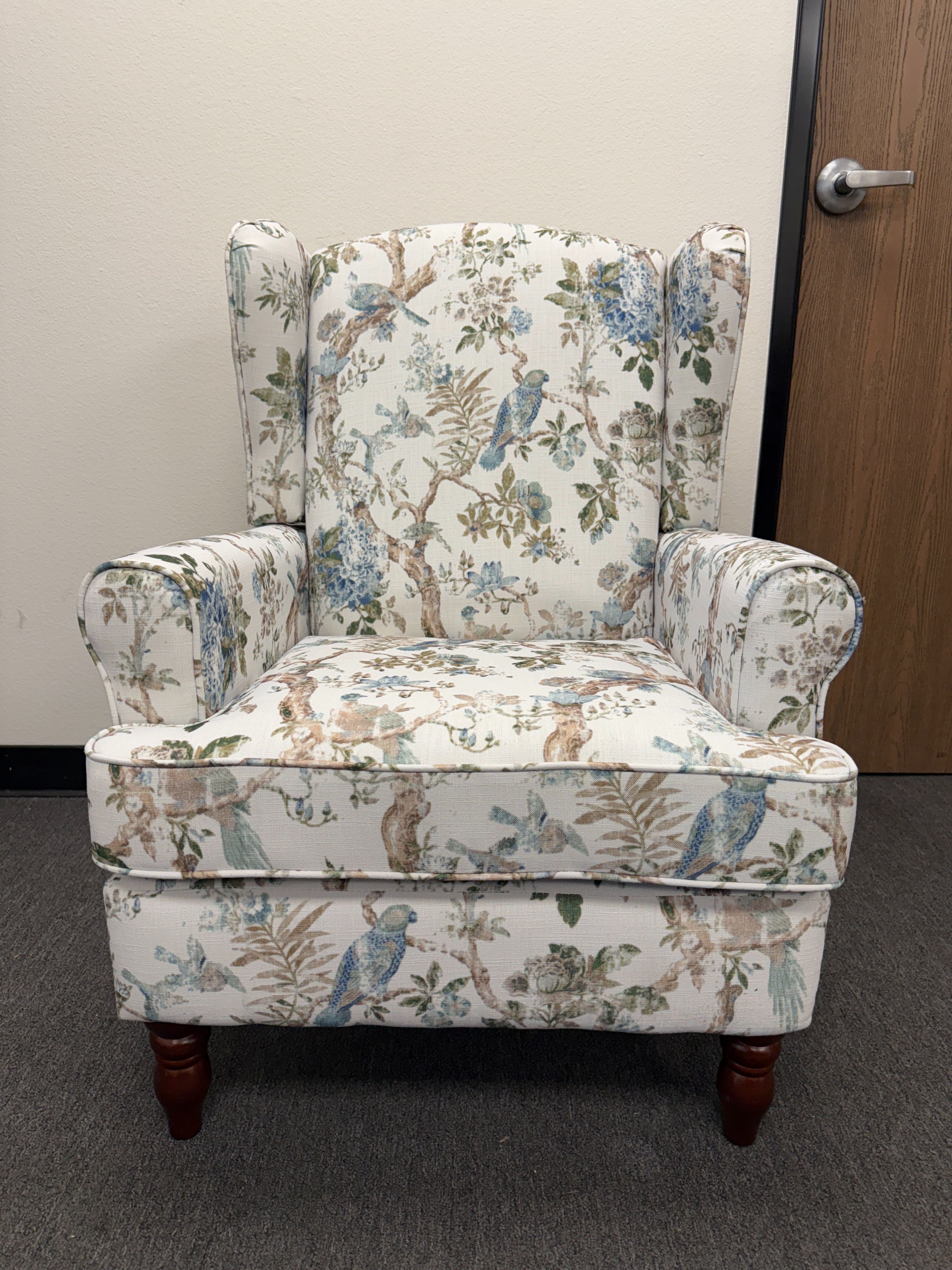 MELLCOM Floral Accent Chair, High Back Upholstered Armchair with Solid Legs, Leisure Single Sofa Chair for Living Room, Bedroom, Fully Assembled 