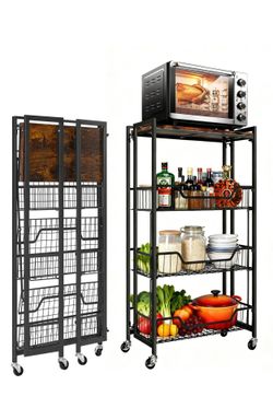 Large 4-Tier Foldable Storage Cart with Lockable Casters for Kitchen and Garage, 19.69"L x 9.84"W x 38.98"H,(READ DESCRIPTION)