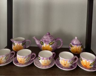 Ceramic Tea Set with Sunflower Design