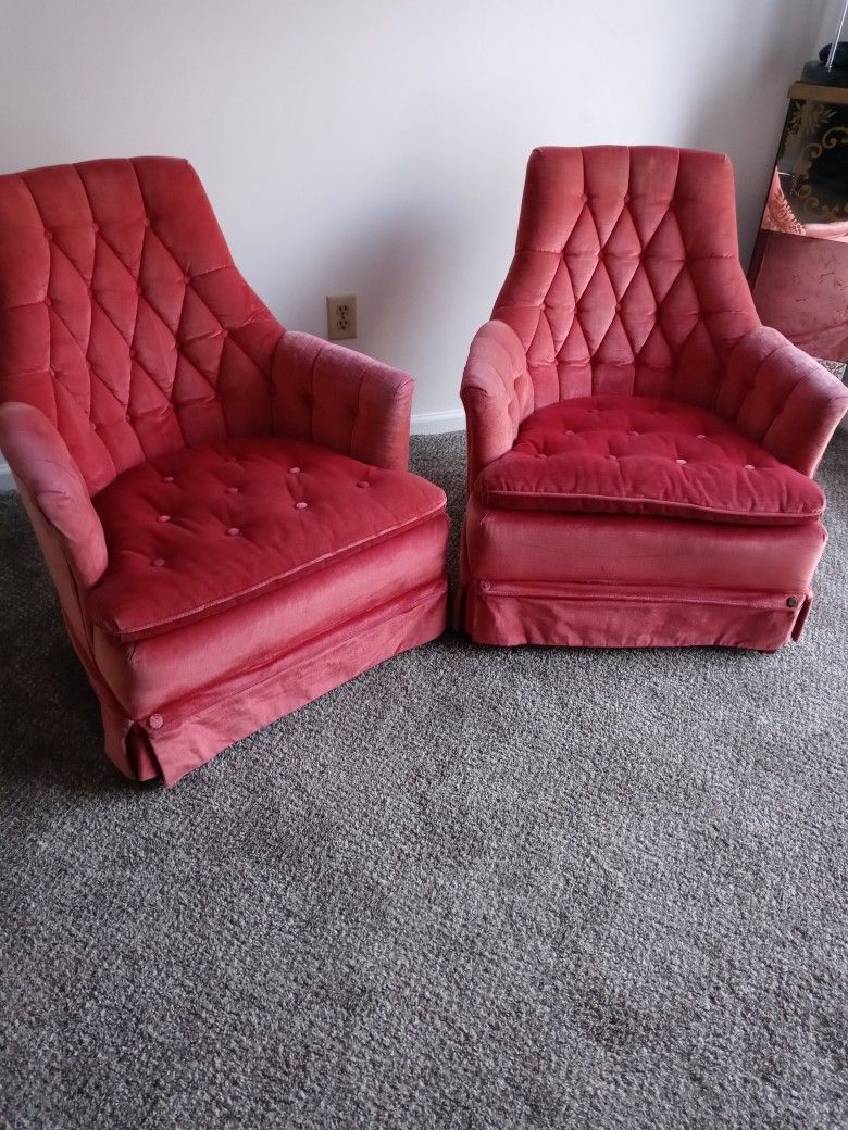 Red Chairs Pair Of Chairs Red Vintage Mid Century High Back Tufted Velvet Lounge Arm Chairs Pair


