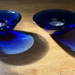 2 Vintage Cobalt Blue Candle Holders with candles included. Good quality.