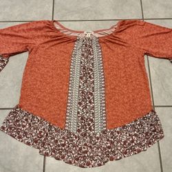 Style &‎ Co Women’s Blouse Orange Floral Print Ruffle Hem & Sleeves Plus Size OX