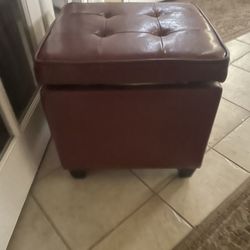 Red Leather Ottoman 