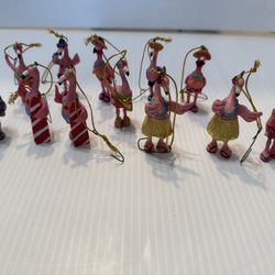 Vintage: (12) Flamingo Hawaiian-Themed Christmas Tree Ornaments Luau Outfits Flip Flops