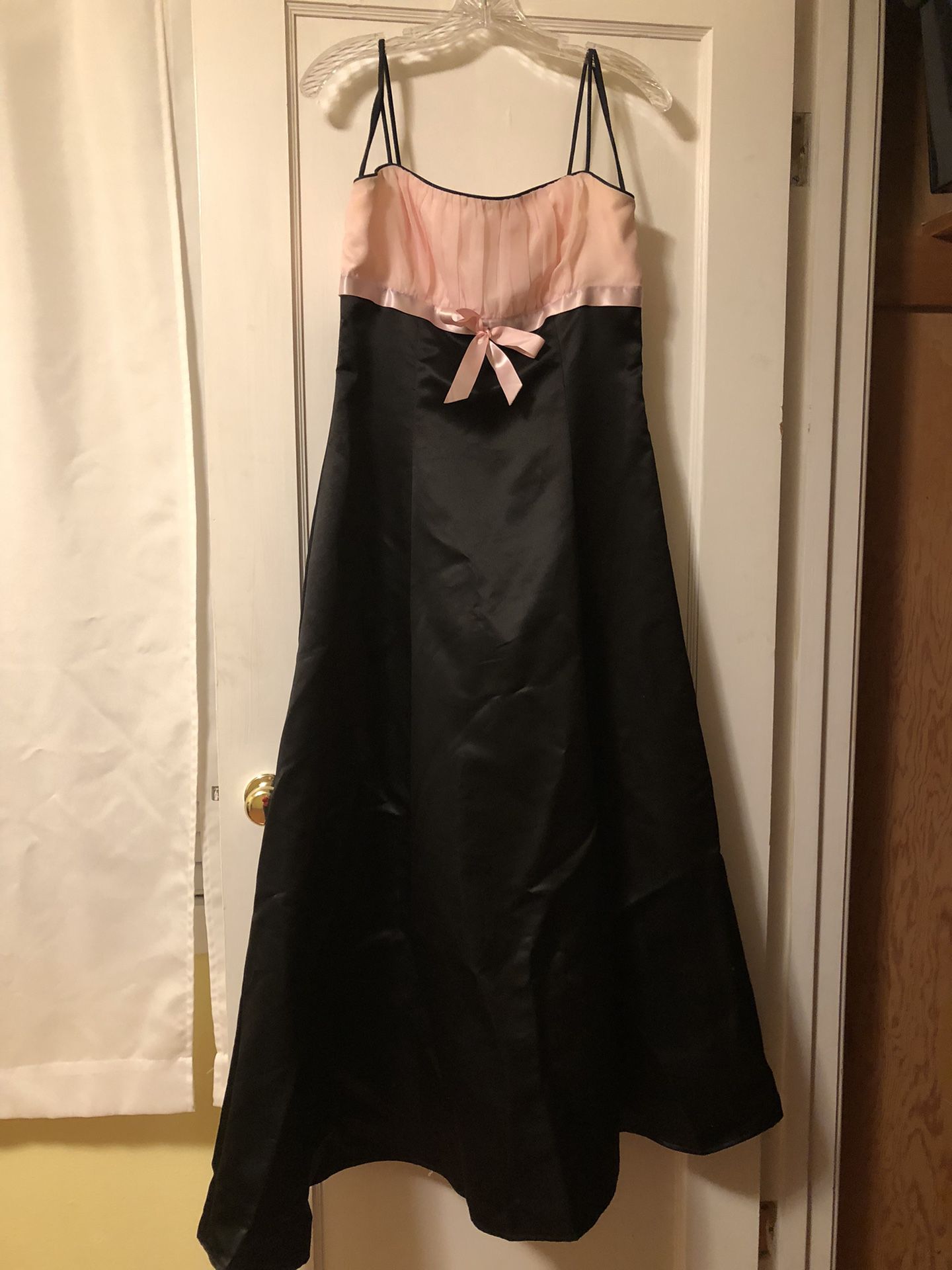 Pink and Black Satin Formal Dress With Straps Size M