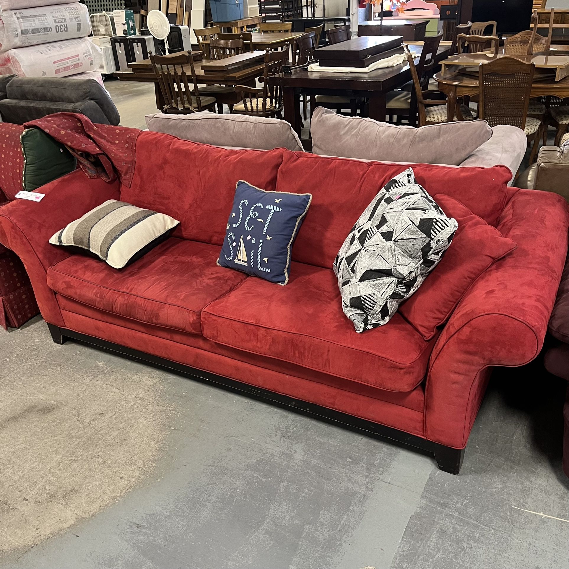 Red Suede Like Couch (in Store)