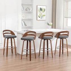 Counter Stools Set of 4, 25 inch Mid Century CounterStools with Walnut Crafts, Bentwood Curved Back, Upholstered Tech Fabric, Kitchen Island Stools fo