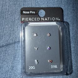 20G Iridescent And Clear Gemstone Nose Pins
