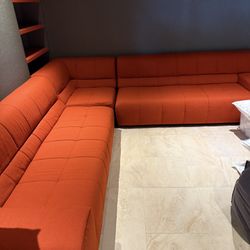 Burnt Orange Modular L-Shaped Sectional Sofa with Deep Seating & Sleek Built-In Corner Design