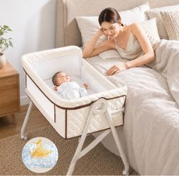 Mirenkolu Baby Bassinet, Bassinet Bedside Sleeper for Baby, 3 in 1 Bedside Bassinet Bassinets for Newborn with Wheels, Mattress, Waterproof Sheet, Mos