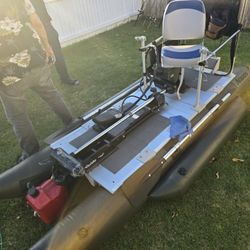 AQUOS 10.2 Plus ft Inflatable Pontoon Boat with Haswing Black 12V 55LBS Remote Trolling Motor and Foot Control