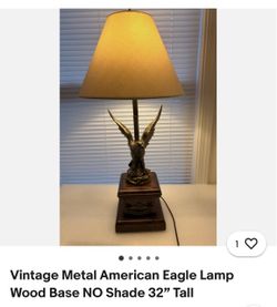 Vintage Metal American Eagle Lamp Wood Base NO Shade 32” Tall