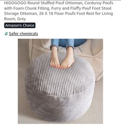 HIGOGOGO Round Corduroy Pouf Ottoman Grey