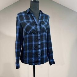 XS Express Blue Black Plaid Long Sleeve