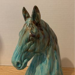 Vintage Ceramic Horse Head Bookend Drip Glaze 