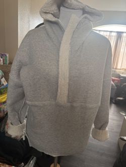 prAna Reversible Sherpa Pullover Jacket Women’s Medium Gray Ivory Hooded Fleece