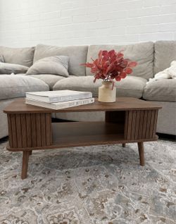 Coffee Table with Storage Center Table for Living Room Rectangle Coffee Table with Rounded Edges,Easy Assembly, Walnut