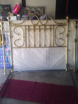 Queen size Gold metal head board and frame