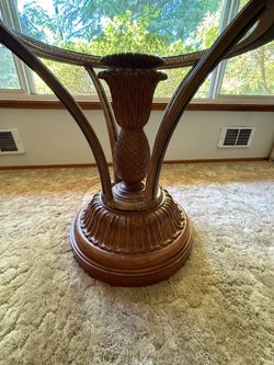 Vintage Ferguson Copeland Tommy Bahama 42” Round Glass Top Table w/carved Pineapple Pedestal