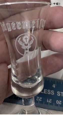 Vintage Jäegermeister Etched Shot Glass Clear Footed RARE VTG Memorabilia 