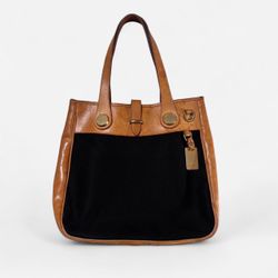 Vintage Dooney & Bourke Black & Tan Leather Tote Bag 