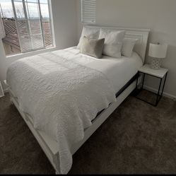 Living Spaces White Queen Bed Frame & Mattress