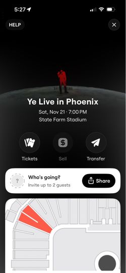 Ye Live In Phx- Sect 123, Row 21, seats 7 & 8
