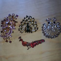 Peacocks &  Floral Broach Bundle