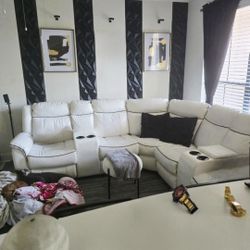 White LED USB RECLINING SECTIONAL COUCH SOFA