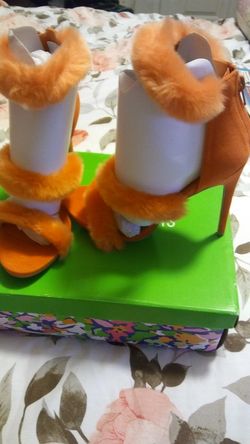 New Size 9 4 inch Orange Heels with fur price cut