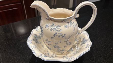 Coastline Imports Blue Toile Collection Pitcher and Bowl Set