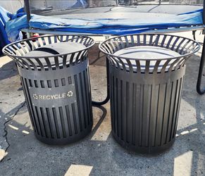 37 Gallon Metal Outdoor Streetscape Trash Can and Recycler Can