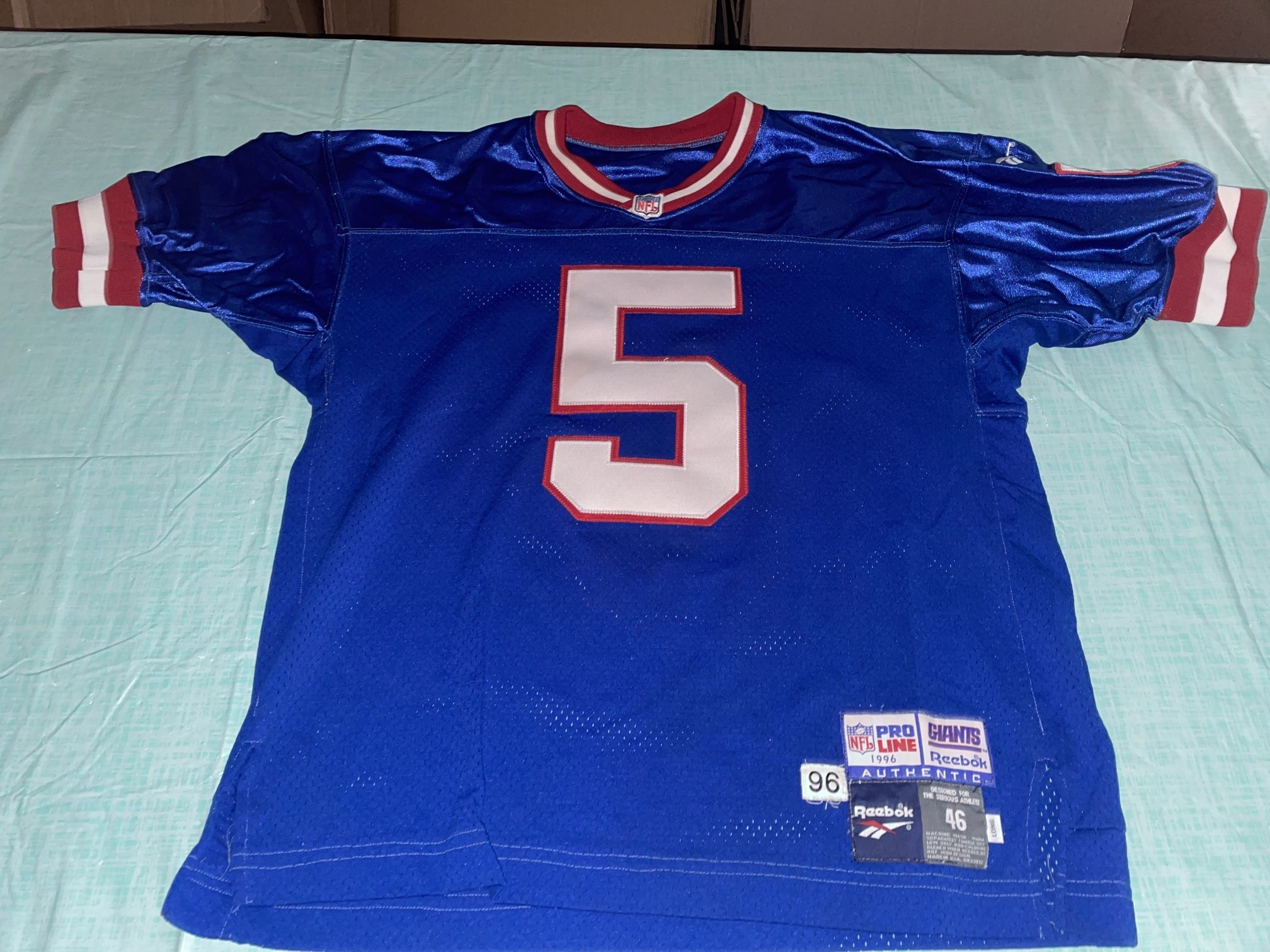 Adult 96 46 Long Ny Giants NFL Reebok Team Game Issued Jersey Blue #5
