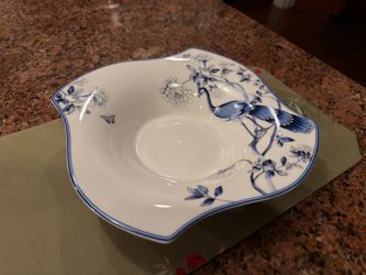 Blue & White Peacock Porcelain Serving Bowl