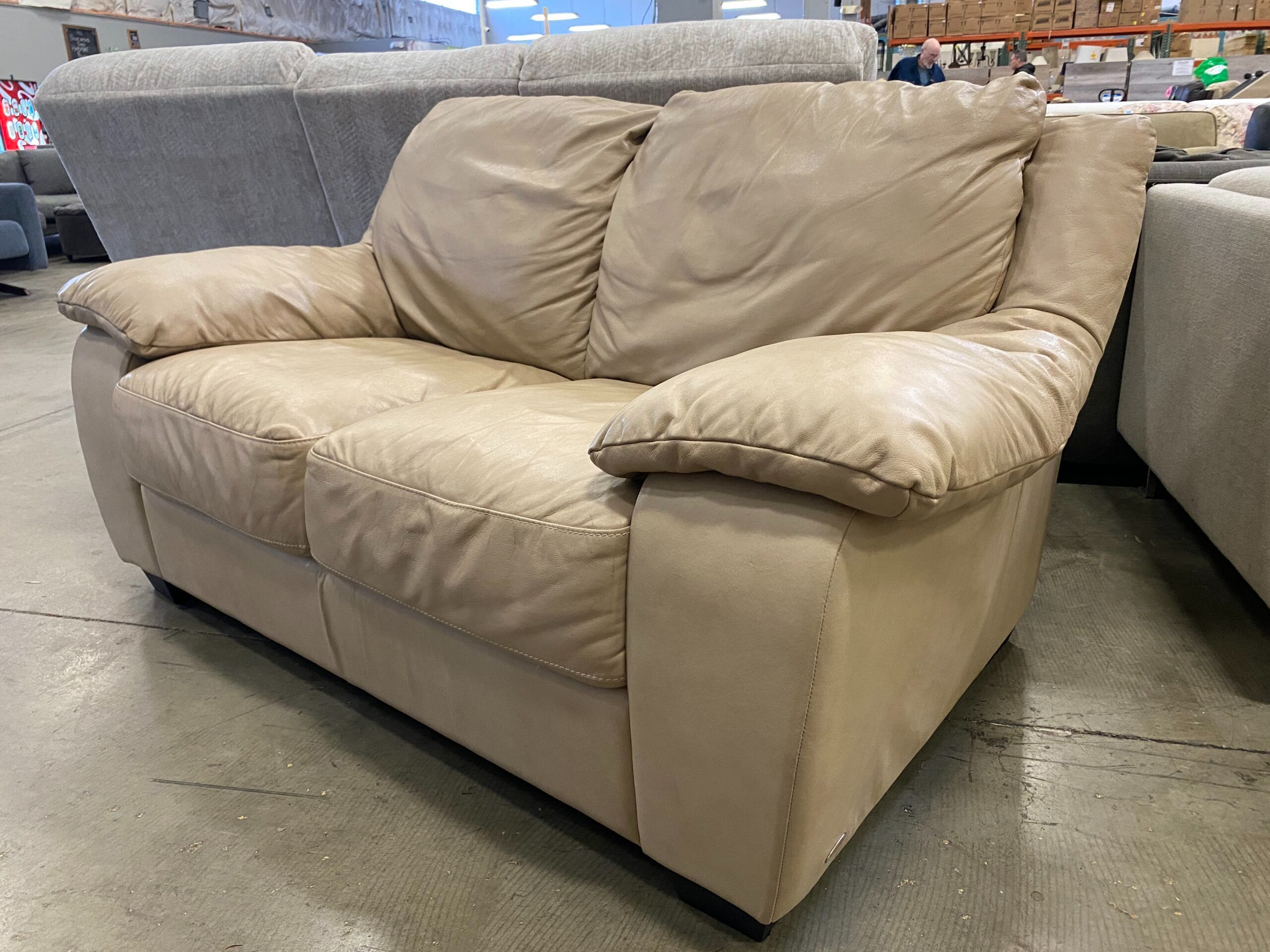 ITALSOFA Beige Plush Leather Loveseat