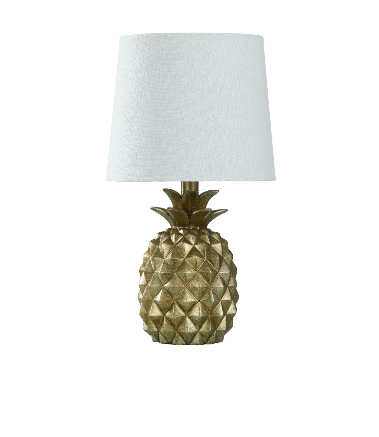 Mainstays Distressed Pineapple 17” Table Lamp with Empire-Style Shade, Textured Gold