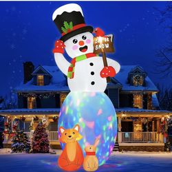 AerWo 12FT Christmas Inflatable Outdoor Decoration, Giant Inflatable Christmas Snowman Christmas Blow Up Yard Decorations with Rotating LED, Fox Rabbi
